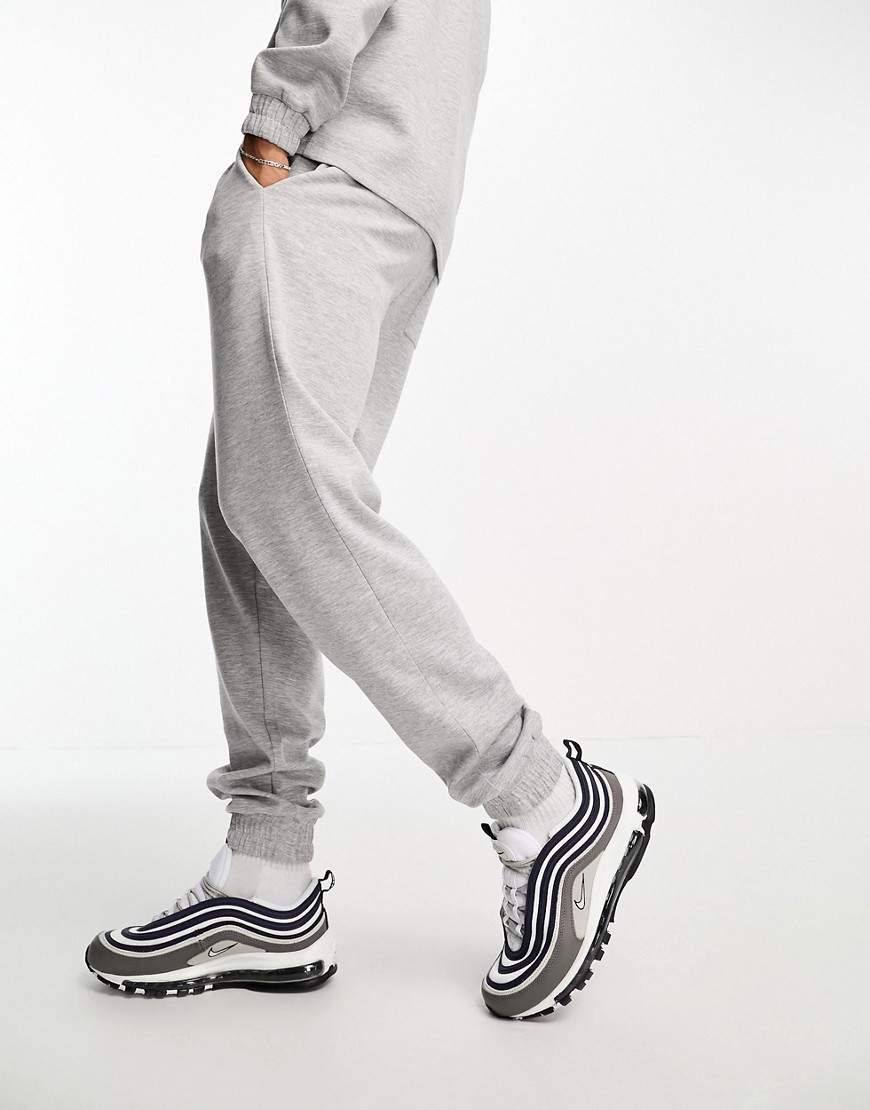 ASOS DESIGN co-ord smart tapered joggers in charcoal grey marl texture