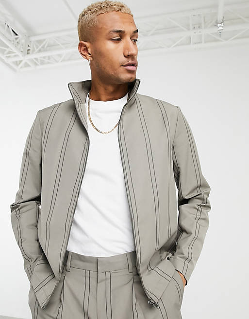 ASOS DESIGN co-ord smart track jacket in grey stripe