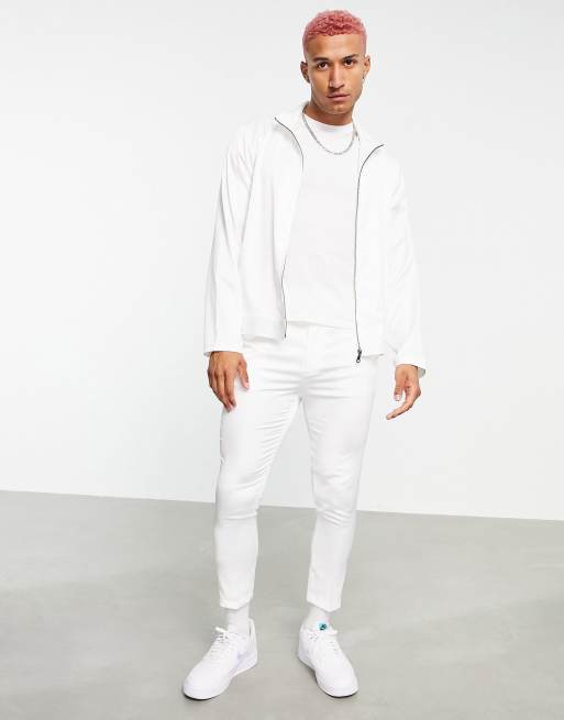 ASOS DESIGN co-ord smart track jacket in white high shine | ASOS