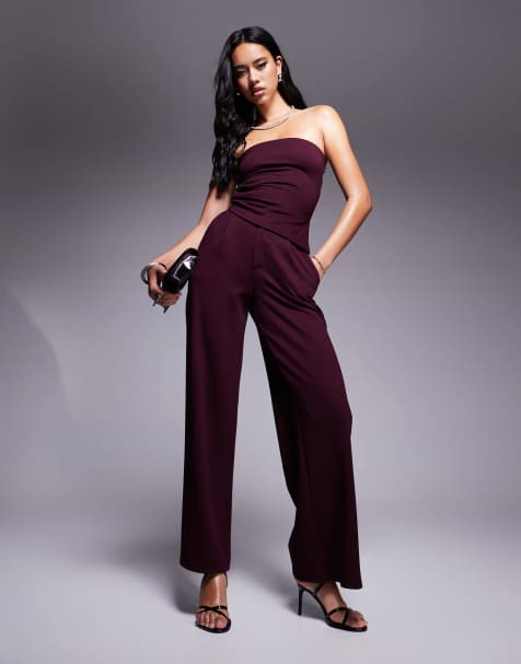 ASOS DESIGN co-ord smart wide leg trousers in burgundy