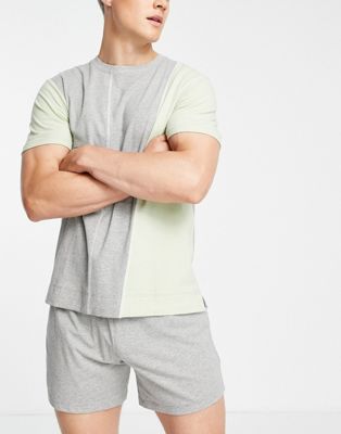 ASOS DESIGN co-ord spliced pyjama set with shorts - ASOS Price Checker