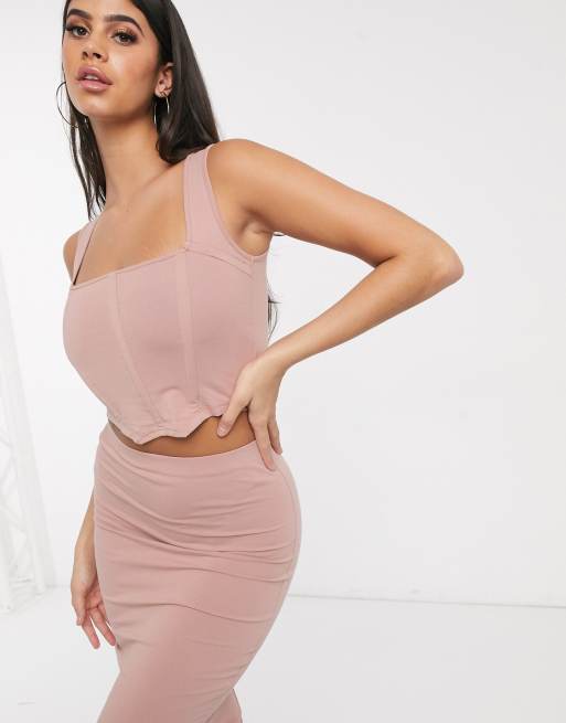 ASOS DESIGN coord square neck corset in beige ASOS