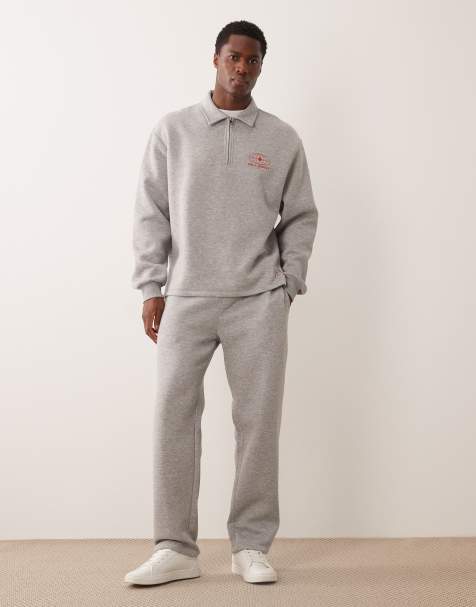 ASOS DESIGN co-ord straight fit jogger with woven label in grey marl