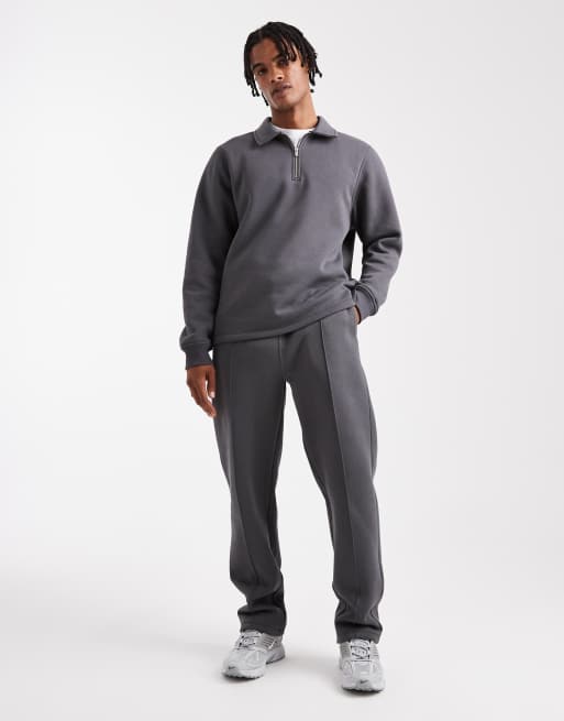 ASOS DESIGN co-ord straight joggers with pin tucks in charcoal
