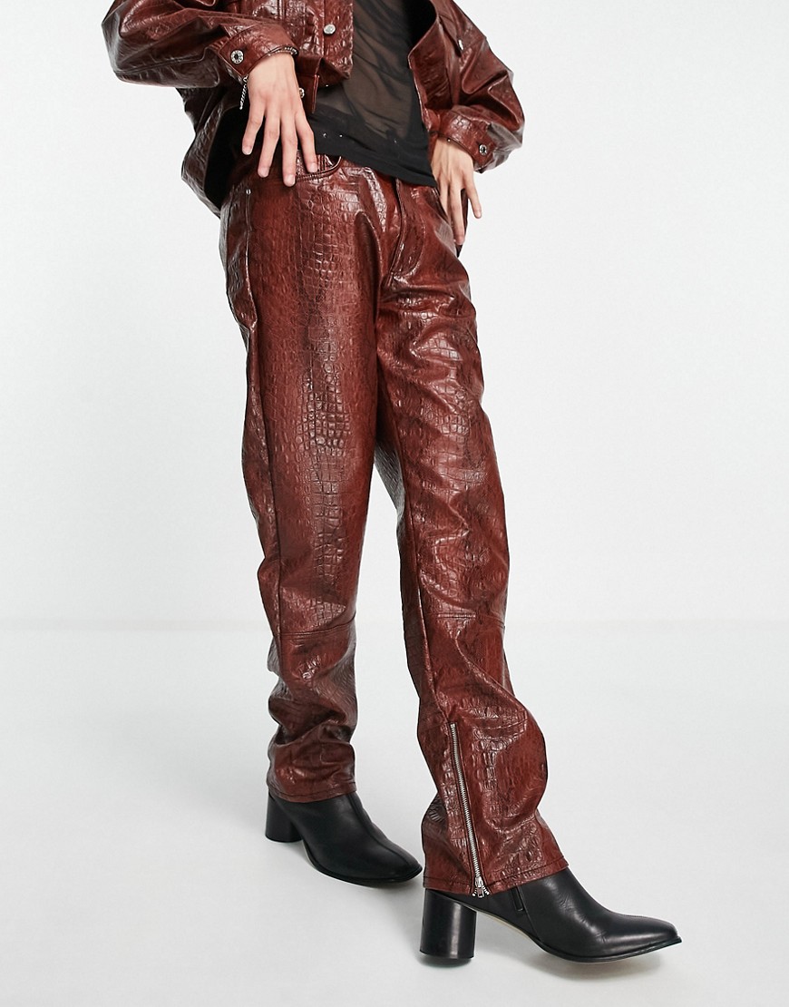 ASOS DESIGN co-ord straight leg jeans in red snake print leather look