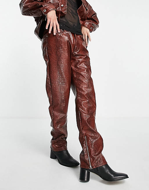 ASOS DESIGN co-ord straight leg jeans in red snake print leather look ...