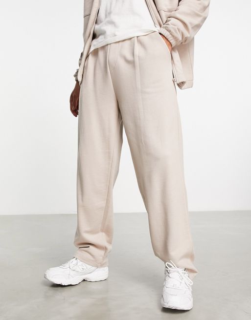 ASOS DESIGN co-ord straight leg pleat front joggers in beige | ASOS