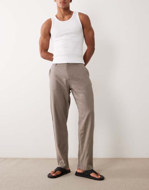 ASOS DESIGN co-ord straight linen blend trousers in brown - view 1
