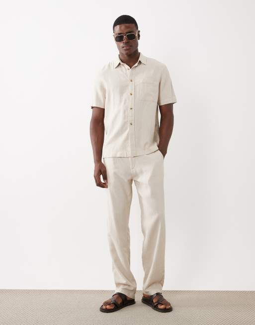 ASOS DESIGN co-ord straight linen blend trousers in stone, 2 of 5