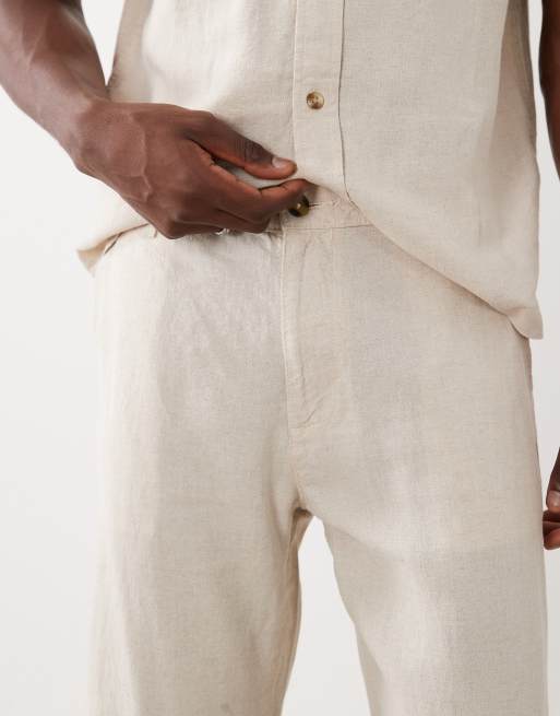 ASOS DESIGN co-ord straight linen blend trousers in stone, 5 of 5