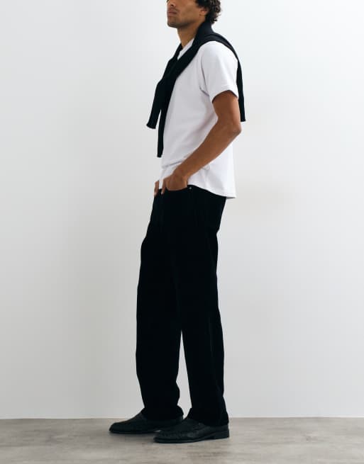 ASOS DESIGN co-ord straight pants in black flocked fabric, 3 of 5