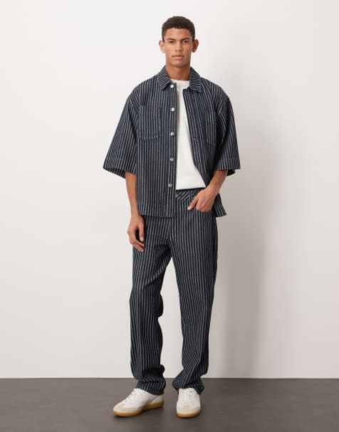 ASOS DESIGN co-ord straight striped jeans in raw wash