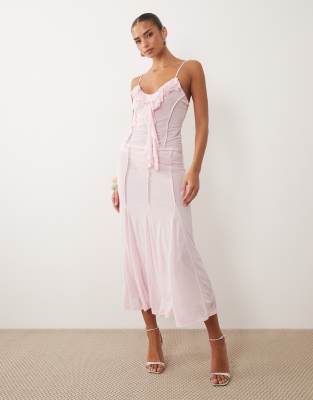 Asos Design Co-ord Stretch Chiffon Godet Cropped Midi Skirt In Pink