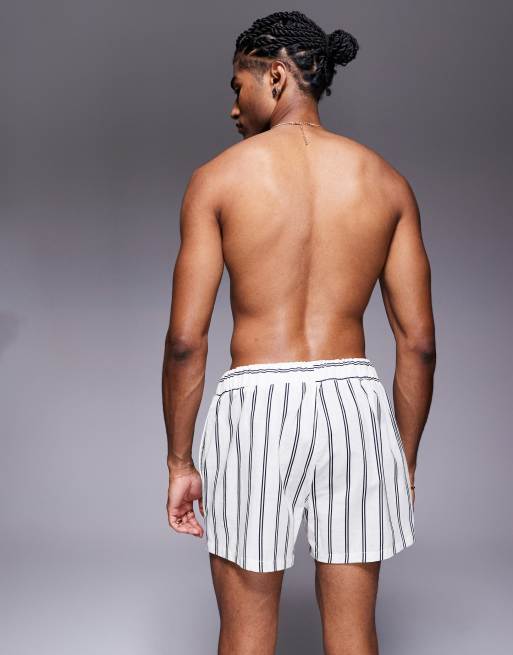 ASOS DESIGN co-ord stripe shorts in short length with embroidery in white, 2 of 5