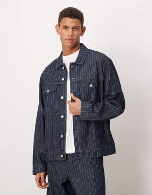 Asos Design Co-ord Striped Denim Jacket In Blue