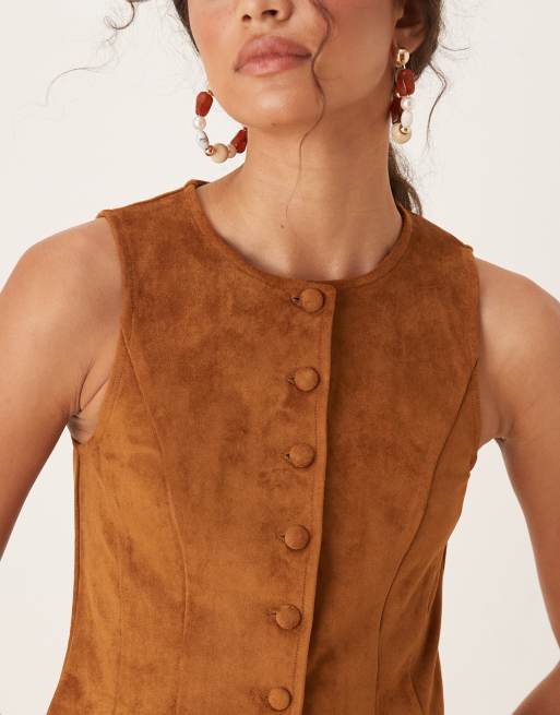 ASOS DESIGN co-ord structured faux suede waistcoat top in brown - BROWN