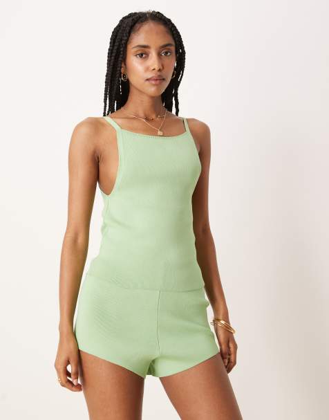 ASOS DESIGN co-ord structured knit cami top in green - view 1