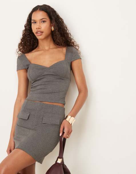 ASOS DESIGN co-ord structured ponte top in charcoal - view 1