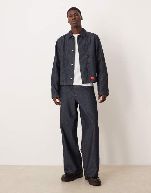 ASOS DESIGN co-ord super baggy jeans in dark rinse wash with red stitch
