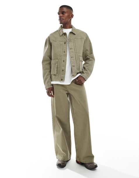 ASOS DESIGN co-ord super baggy jeans in khaki denim - view 1