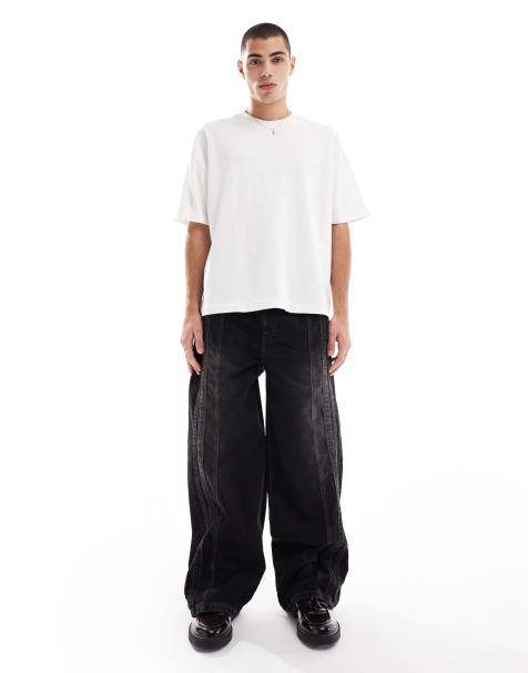 ASOS DESIGN co-ord super baggy jeans with seam details in washed black - view 1