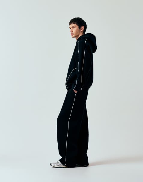 ASOS DESIGN co-ord super baggy jogger with side piping in black