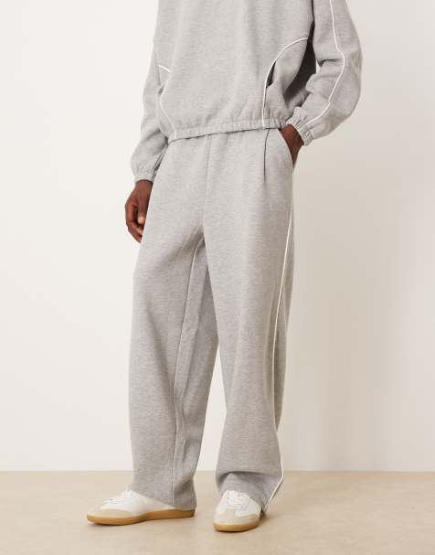 ASOS DESIGN co-ord super baggy jogger with side piping in grey marl - view 1