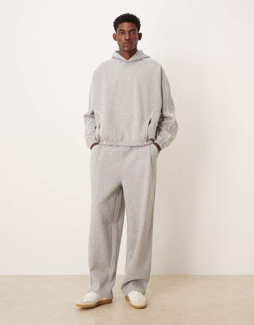 ASOS DESIGN co-ord super baggy jogger with side piping in grey marl, 2 of 5