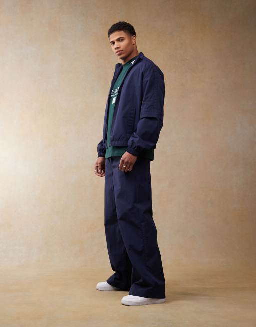 ASOS DESIGN super baggy nylon pull on pants in navy - part of a set