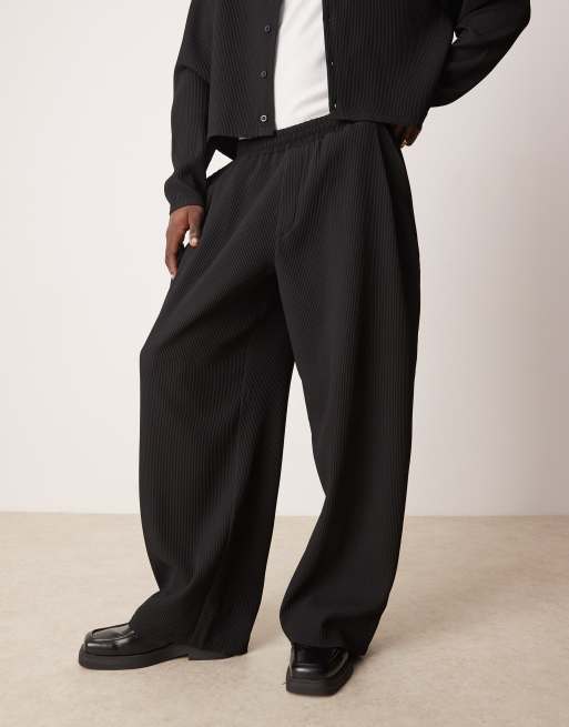 ASOS DESIGN super baggy plisse pants with elastic waist in black - part of a set