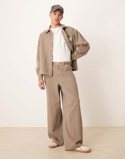 ASOS DESIGN co-ord super baggy twill trousers in khaki - view 1