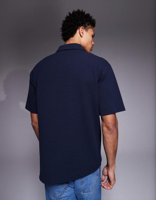 ASOS DESIGN co-ord  super heavyweight relaxed polo with chest embroidery in navy, 3 of 5