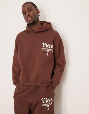 ASOS DESIGN ASOS DESIGN co-ord super oversized hoodie with chest and hood print in brown