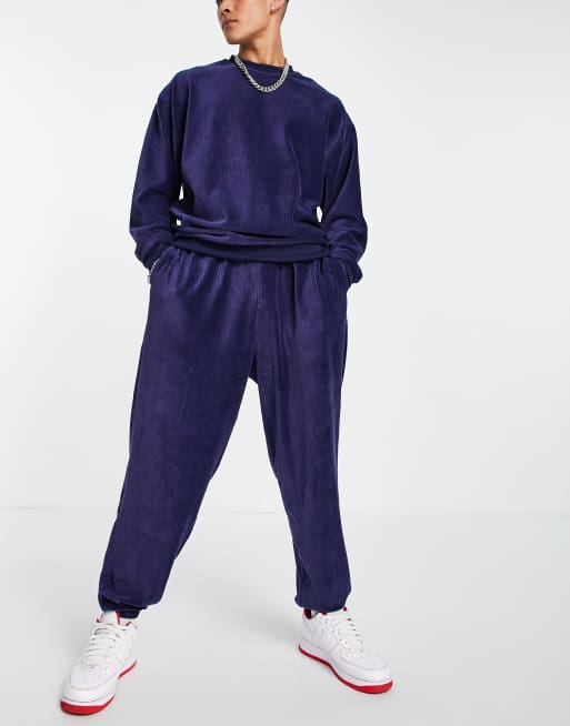 ASOS DESIGN co ord super oversized joggers in ribbed velour navy