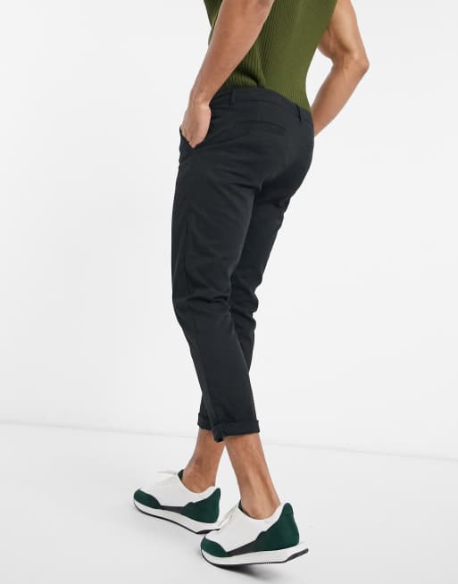 Topman smart wide leg crop pants in black