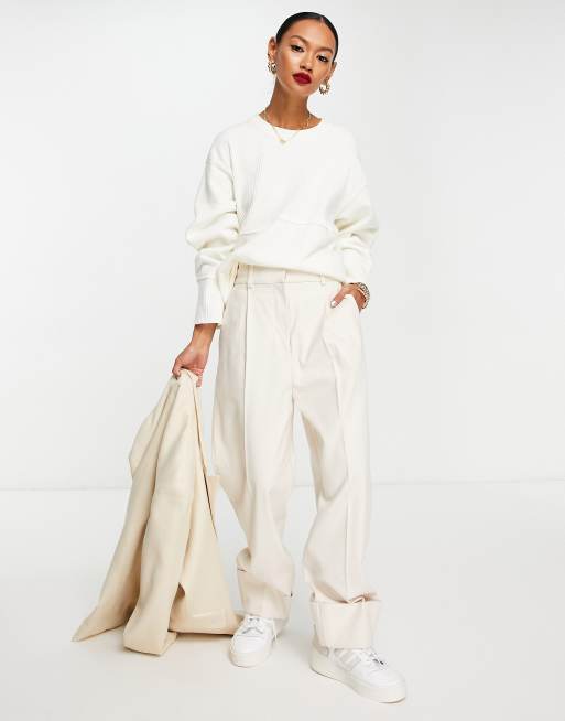 ASOS DESIGN co-ord super soft contrast rib oversized jumper in winter white, 3 of 4