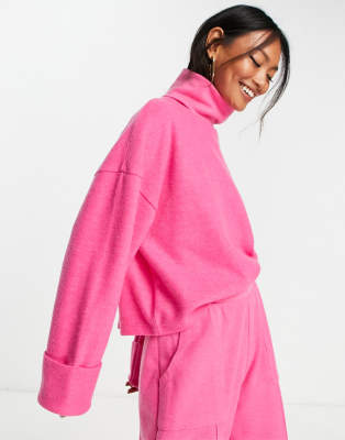 ASOS DESIGN co-ord super soft roll neck jumper with cuff detail in pink