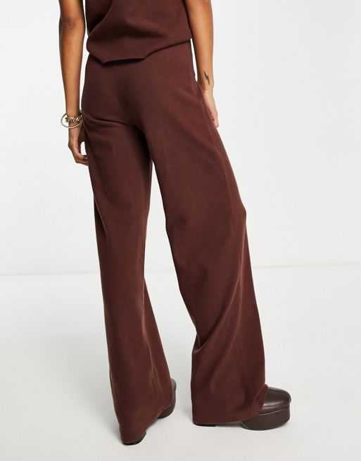 ASOS DESIGN wide leg smart pants in chocolate brown