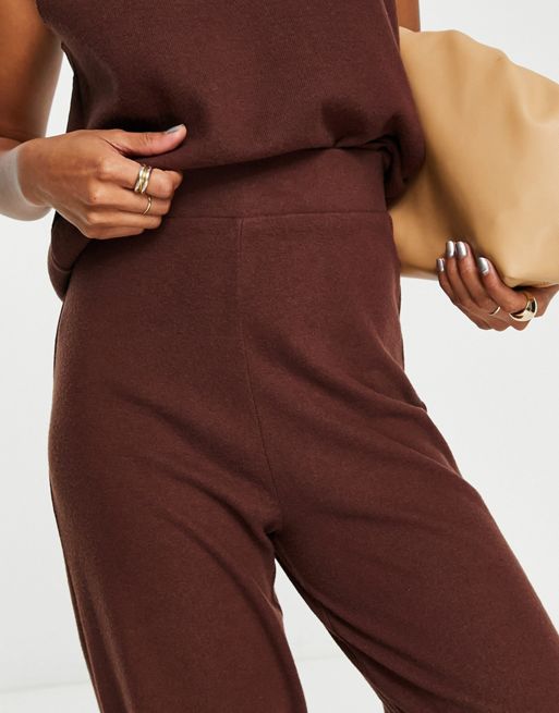 ASOS DESIGN wide leg smart pants in chocolate brown