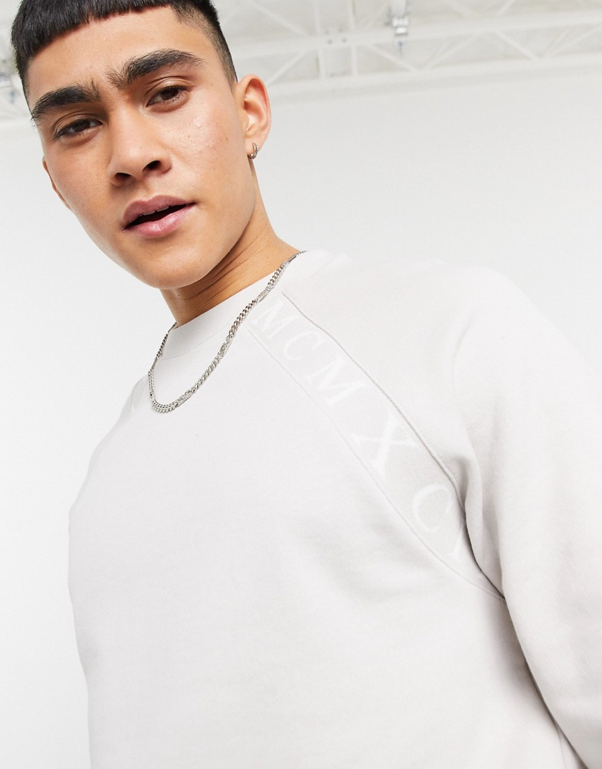 ASOS DESIGN co-ord sweatshirt with raglan detail & Roman numerals taping in dusty grey
