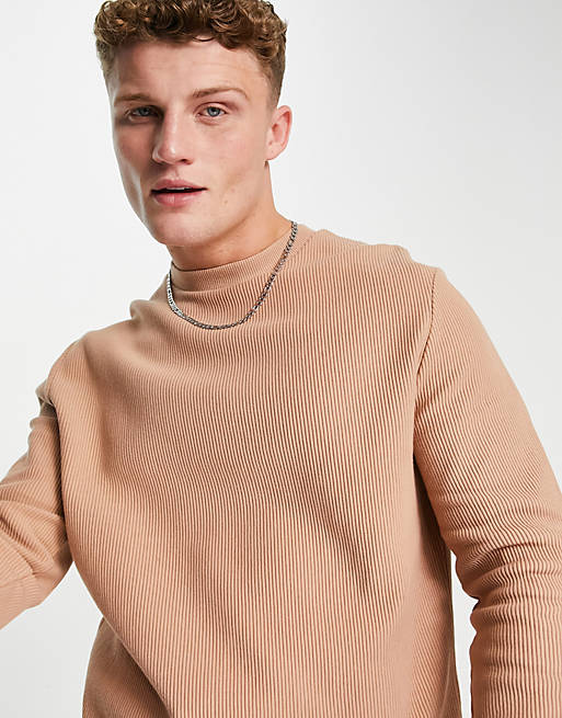 ASOS DESIGN co-ord sweatshirt with ribbing in light brown