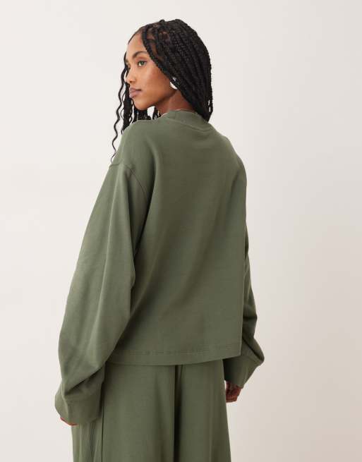 ASOS DESIGN co-ord sweatshirt with waffle panel detail in khaki