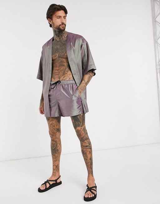 ASOS DESIGN co-ord swim shorts in iridescent fabric short length