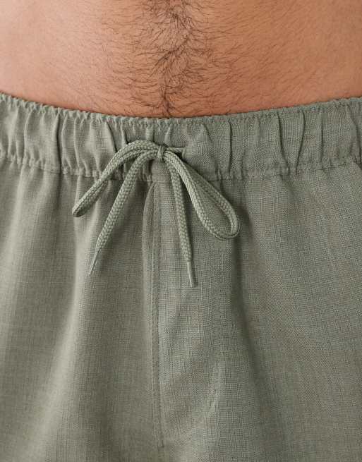 ASOS DESIGN co-ord swim shorts in linen look short length in khaki, 2 of 5