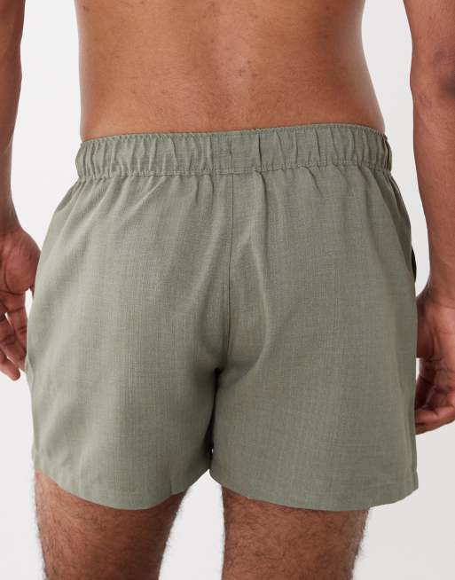 ASOS DESIGN co-ord swim shorts in linen look short length in khaki, 4 of 5