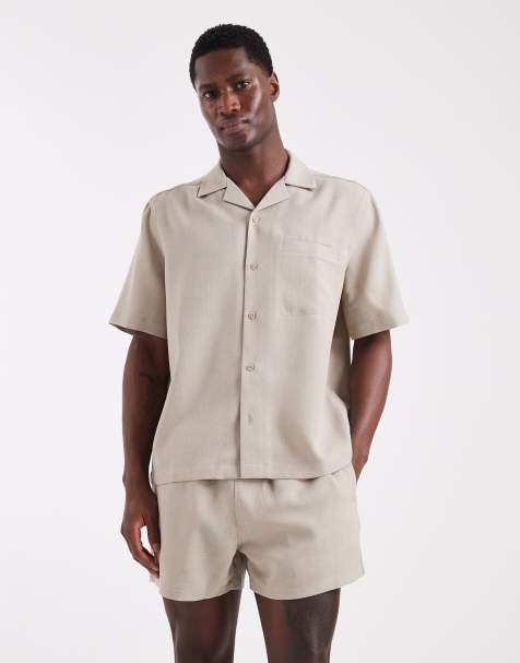 ASOS DESIGN co-ord swim shorts in linen look short length in stone - view 1