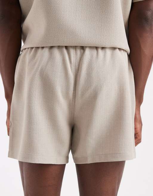 ASOS DESIGN co-ord swim shorts in linen look short length in stone, 5 of 6