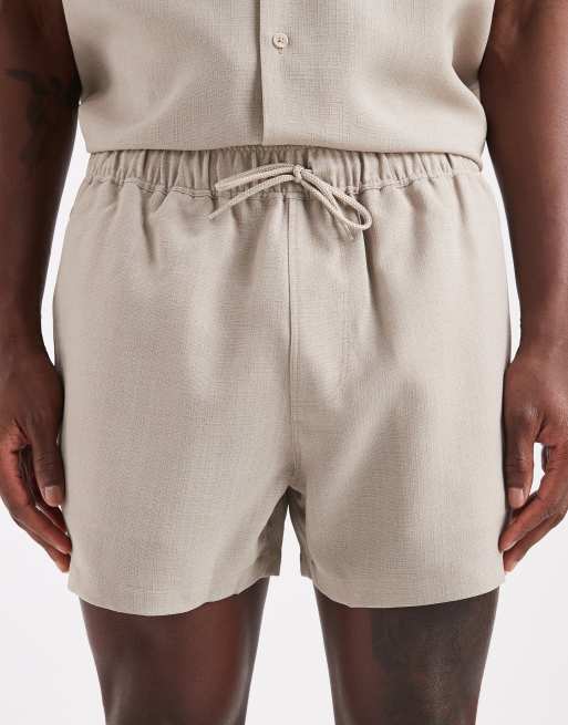 ASOS DESIGN co-ord swim shorts in linen look short length in stone, 6 of 6