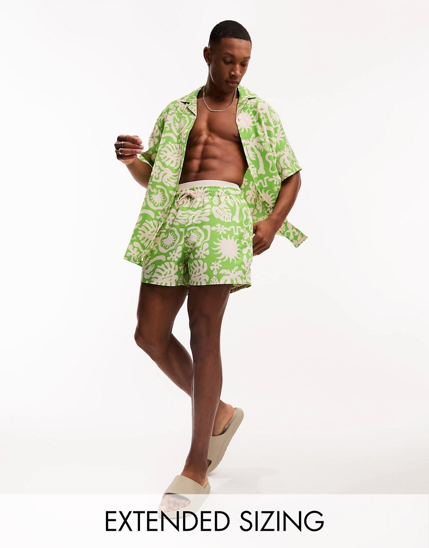 ASOS DESIGN co-ord swim shorts in short length in tropical print-Multi