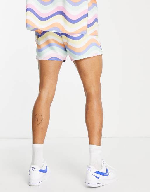 ASOS DESIGN co-ord swim shorts in short length in wavey pastel stripe, 2 of 4